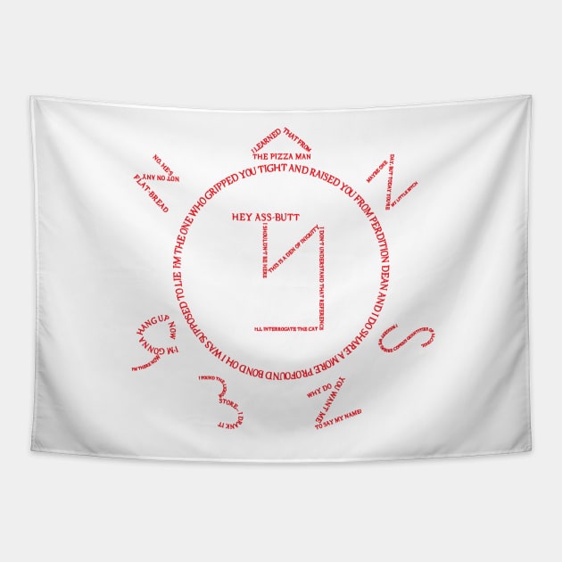 Supernatural Angel Banishing Sigil Typography - Red Tapestry by Ryan Bangerter Art