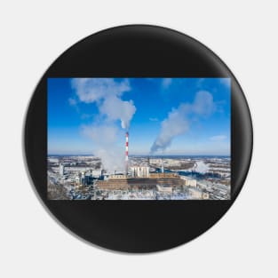 Power plant emitting smoke to the atmosphere Pin