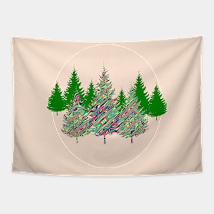 Psychedelic Christmas Trees Silhouette Art Tapestry