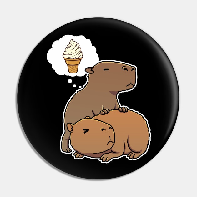 Capybara hungry for Vanilla Ice Cream Cone Pin by capydays