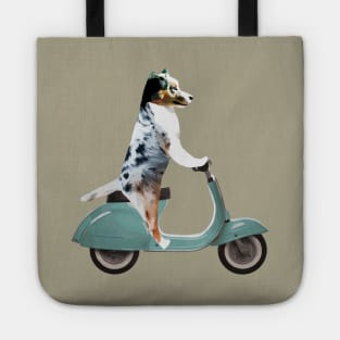 Australian Shepherd on a Scooter Funny Tote