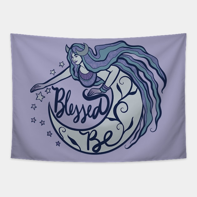 Blessed Be Moon Goddess Tapestry by bubbsnugg