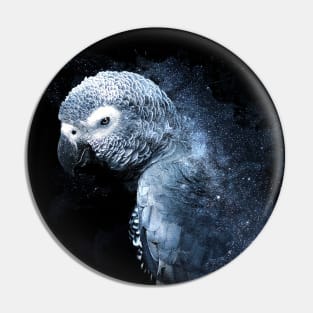 African Grey Parrot Space Nebula Pin