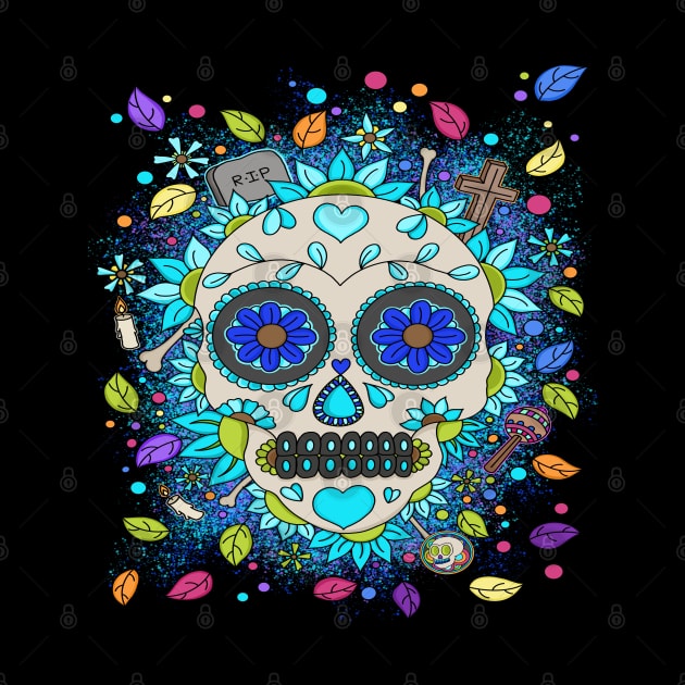 Sugar Skull Paint Spatter - Dia De Los Muertos - Colorful Nature Lover by Scriptnbones