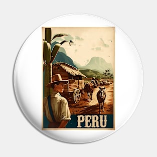 Peru Farmer Vintage Travel Art Poster Pin