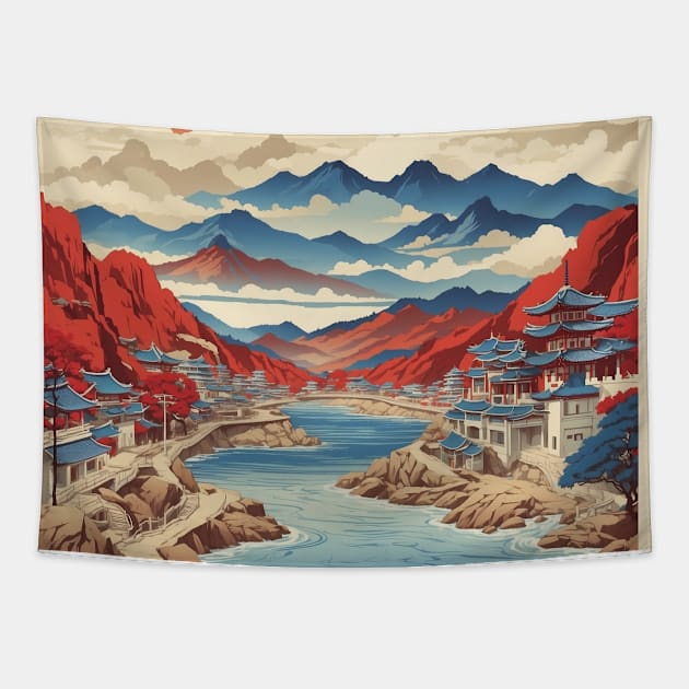 Changwon South Korea Travel Tourism Retro Vintage Art Tapestry by TravelersGems