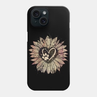 Paw dog, paw, animal and grunge pink sunflower, dog mom Phone Case