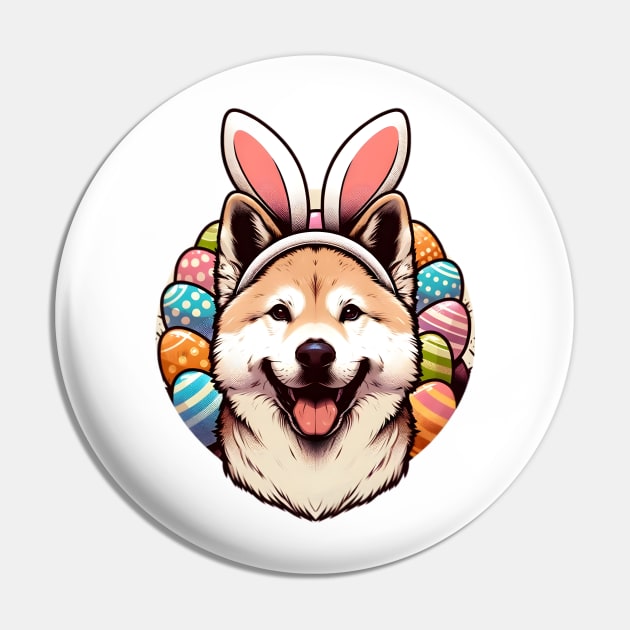 Happy Jindo Wears Bunny Ears for Easter Celebration Pin by ArtRUs