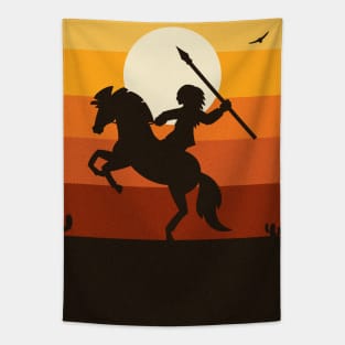 Native Warrior - Retro Vintage Sunset Sky American West Tapestry