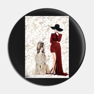 Lady With Afghan Hound Pin