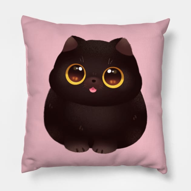 Chonky Black Cat Pillow by Riacchie Illustrations