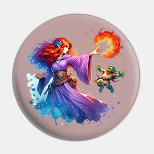 Sorceress blasts goblin with fireball Pin