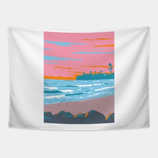 Tourmaline Surfing Park in Pacific Beach San Diego California WPA Poster Art Tapestry