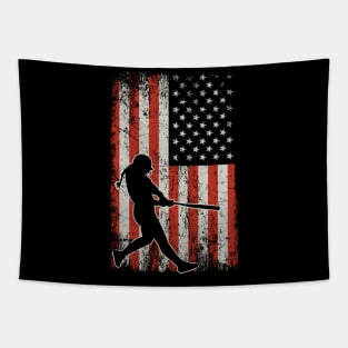 USA Flag Softball Player Tapestry