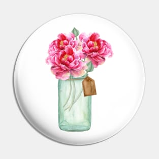 Watercolor, peonies, mason jar, jar, flowers, bouquet Pin