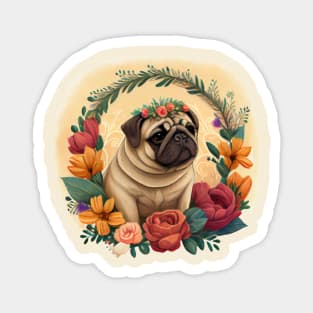 Cute Flower Crown Pug Magnet