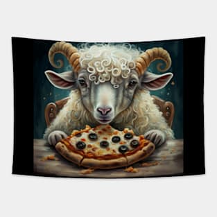 Funny sheep eating a pizza gift ideas for all Tapestry