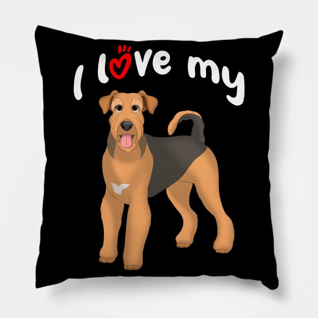 I Love My Airedale Terrier Dog Pillow by millersye