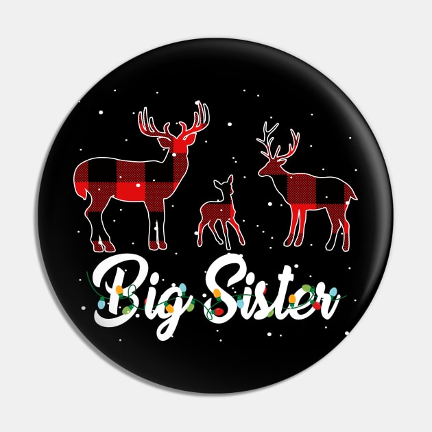 Big Sister Reindeer Plaid Pajama Shirt Family Christmas Pin by intelus