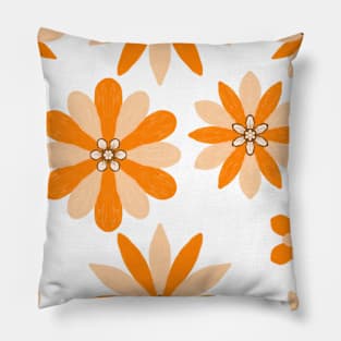 Orange Abstract Flowers on White Pillow