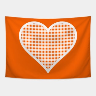 Orange and White Gingham Heart Tapestry