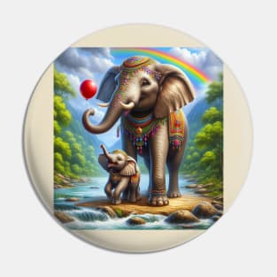 Happy mom Elephant with her baby colorful painting Pin