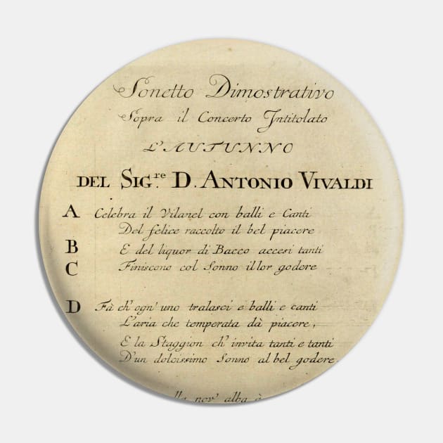 Vivaldi | Autumn | Original handwritten text by Antonio Vivaldi | The four Seasons Pin by Musical design