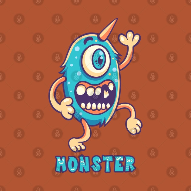 Blue Monster One Eye Text by yudabento