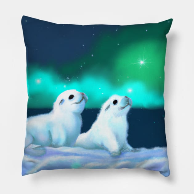 Focas en el Ártico. Pillow by Cotton Candy Art