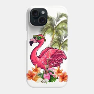 Funny flamingo with sunglasses and flowers Phone Case