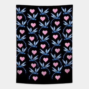 Blue Dragonflies and Pink Hearts Tapestry