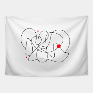 Minimalist Line Art Abstract Black White And Red Tapestry