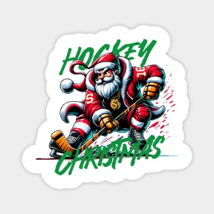 Santa Playing Hockey in Christmas Magnet