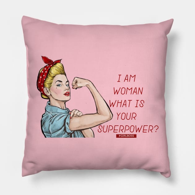 Womens day Superpower Pillow by Alexander S.