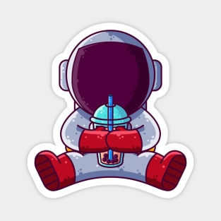 Cute Astronaut Drinking Boba Cartoon Magnet