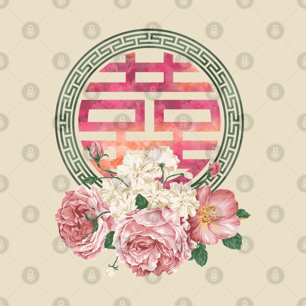 Double Happiness Symbol with  Peony flowers by Nartissima