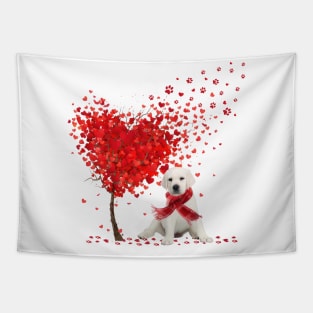 Valentine's Day Heart Tree Love White Labrador Tapestry