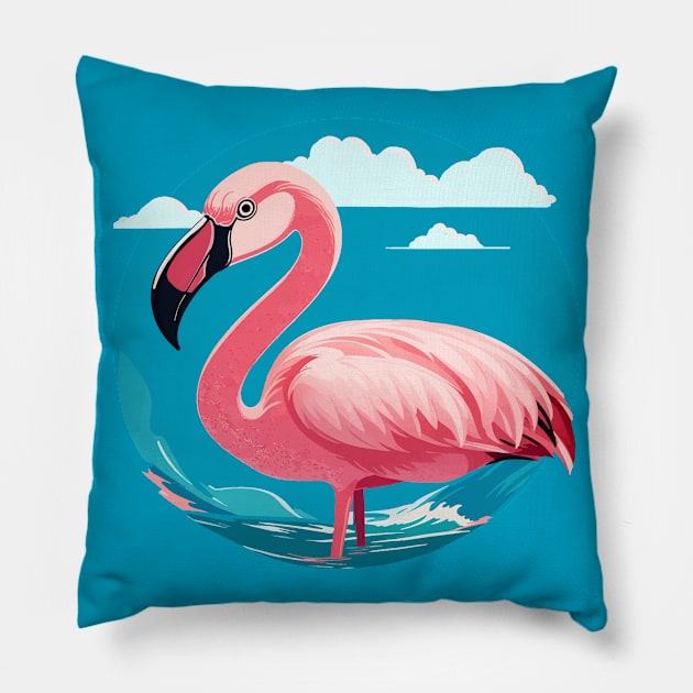 Flamingos and sea, pink flamingo for Summer Vibes Pillow by Collagedream