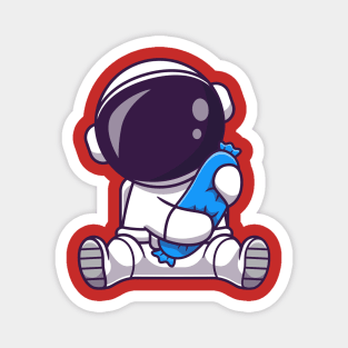 Astronaut Holding Pilow Cartoon Magnet