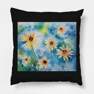 Black Eyed Susan Watercolor Painting Pillow