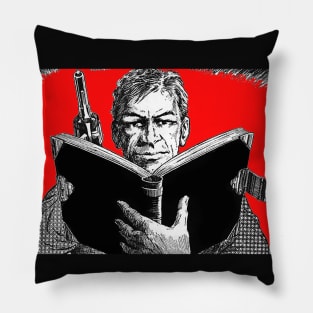 cowboy with gun reading the bible Pillow