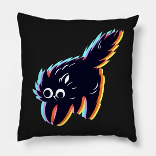 Psychedelic Cat Art with Glitch Effect: Neon Futuristic Design Pillow