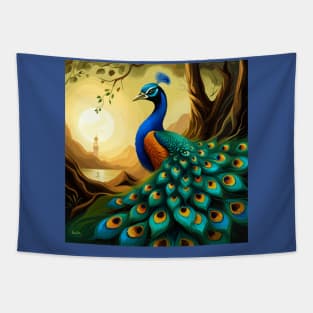 Peacock in a Nature Landscape Tapestry