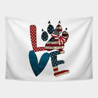 Flag American Love Cat Paw Tapestry