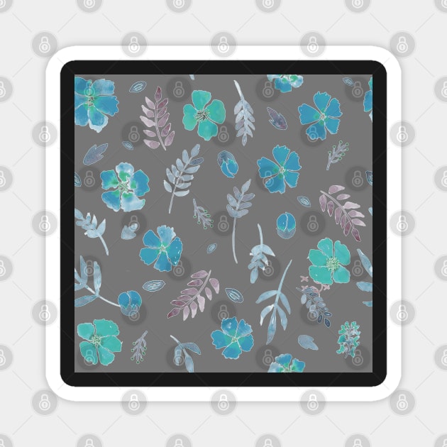 Turquoise and gray country floral in watercolour Magnet by FrancesPoff