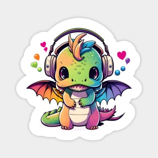 Baby Dragon Wearing Headphones Magnet