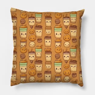 Kawaii coffee and doughnuts pattern Pillow