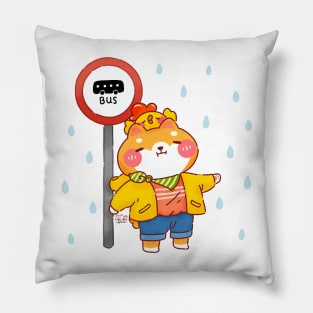 Rainy Day on Bus Stop Shiba Inu Pillow