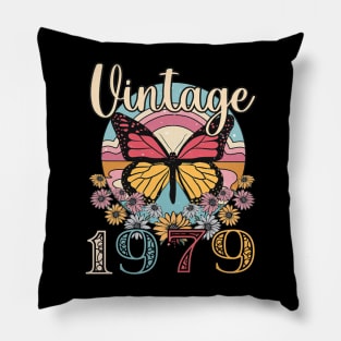 Floral Butterfly Retro Vintage 1979 44th Birthday Pillow