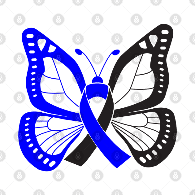 Blue and Black Butterfly Awareness Ribbon by FanaticTee